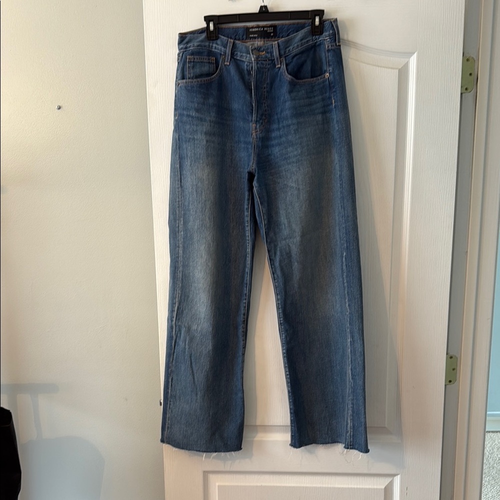 Veronica Beard Taylor High Waist Raw Hem Wide Leg Jeans